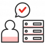 User profile with checkmark and file list icon