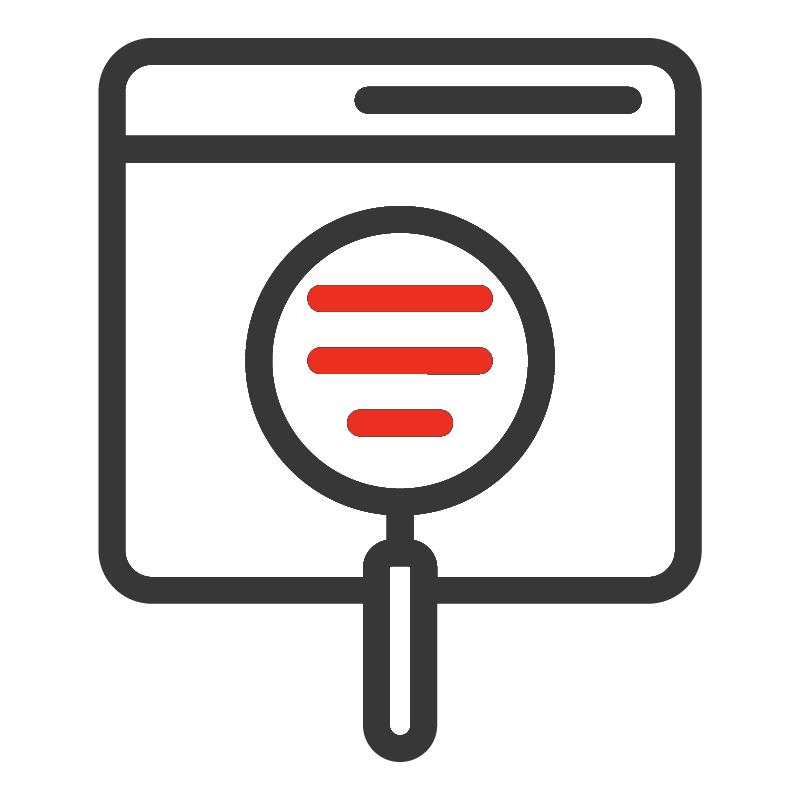 Browser window with magnifying glass and search bars