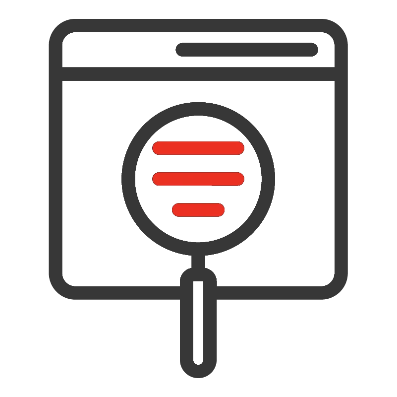 Browser window with magnifying glass and search bars